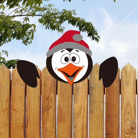 Fence Peeker - Santa Claus Reindeer Snowman Penguin Grinch Christmas Garden Yard Decoration - Outdoor Fence Ornament - 30x40 cm - 1 Piece (1/5)