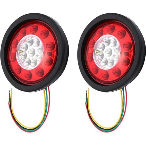 Feux Arrière Remorque Camion, Stop Freinage Sphérique Jaune Rouge, Lampe 19 LED 10-30V, Plastique Noir, Lot de 2, Phare Signalisation (1/5)