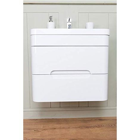 Aquariss 600mm Wall Hung Basin Vanity Unit Gloss White 2 Drawer (1/5)