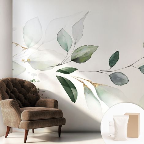 Papier peint intissé mural installation rapide du papier peint durable et résistante - Colle incluse gratuite Feuilles vertes 250x250 cm (1/5)