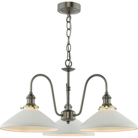 Dar Hadano Suspension Hadano à 3 lumières, chrome antique et céramique blanche (1/2)
