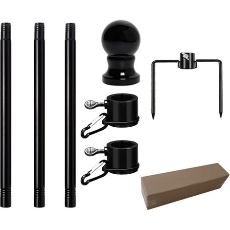 Kit de mât de drapeau noir de 1,2 m pour drapeau en acier inoxydable avec anneaux anti-enroulement, hauteur réglable de 4 à 2,8 m, anneaux rotatifs en alliage d'aluminium – Vol, facile (1/5)
