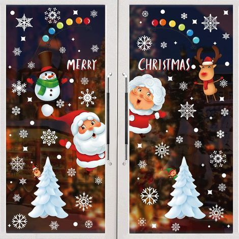 NoëL Autocollants Fenetre, Flocons Décoration de Noël Fenetre Stickers Porte de Bonhomme de Neige Santa Autocollant Amovibles Statique Autocollants DéCalcomanie (1/4)
