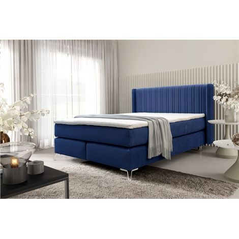 Boxspringbett Schlafzimmerbett AGNUS 160x200cm in Stoff Salvador Blau (1/5)