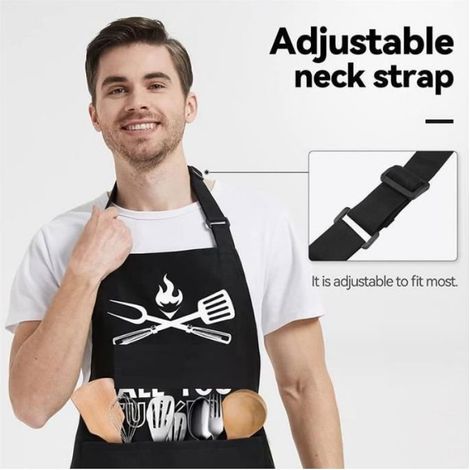 Tablier de cuisine pour homme - Imperméable - Réglable - Avec poches (1/4)