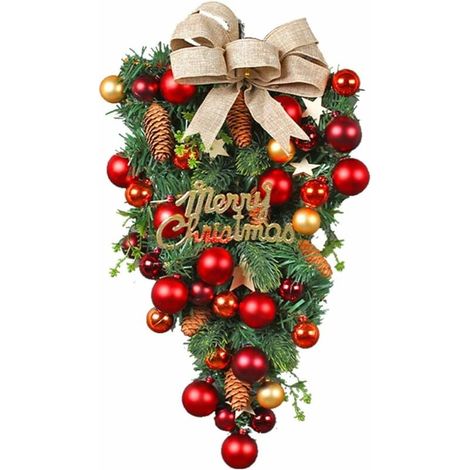 Ghirlanda natalizia da 18,5 pollici, da appendere alla parete della porta d'ingresso, ornamenti natalizi artificiali a forma di lacrima, decorazione natalizia a forma di albero di caramelle di Natale (1/5)