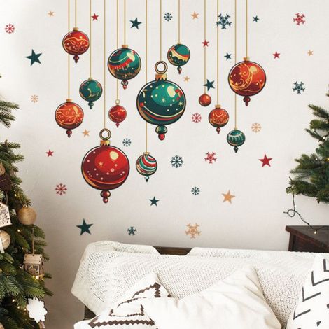 Sticker Noel - PVC Imperméable - Décoration Fenêtre - Guirlande Lumineuse Rondes Flocons Neige - 2 Feuilles 30 x 90 cm (1/5)