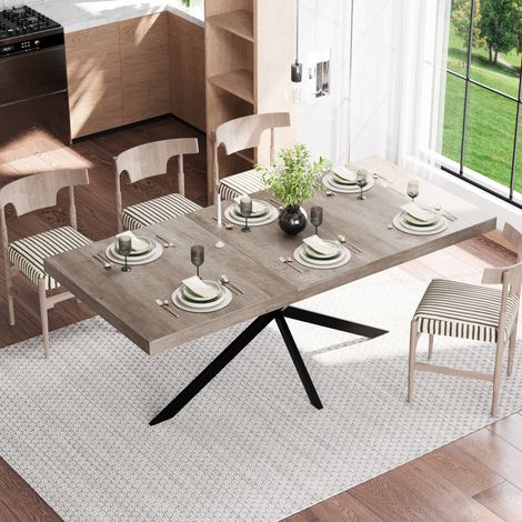 MEUBLIV Mesa de comedor extensible 140-180 cm gris con almacenaje oculto, 4-6 personas (1/5)