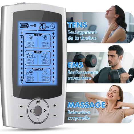 Stimolatore muscolare EMS Tens 3 in 1 per il sollievo dal dolore, stimolazione muscolare con 2 canali indipendenti, 36 programmi di massaggio, 10 elettrodi (1/4)