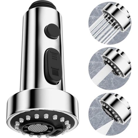 3 Modes Tête Robinet de Cuisine Remplacement, Douchette pour Rétractable Mitigeur Cuisine Universel G1/2,Robinet Cuisine Pivotant à 360°,Douchette Evier Cuisine Remplacement Filetage Mâle (1/4)
