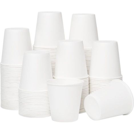 Gobelets jetables en papier de 90 ml (3 oz), lot de 100, utilisables pour le bain de bouche, le café, etc. Blanc (1/5)