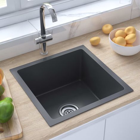 Küchenspüle Handgemachte Einbauspüle Spülen mit 1 Becken Spülbecken Schwarz Edelstahl DE86463 (1/5)