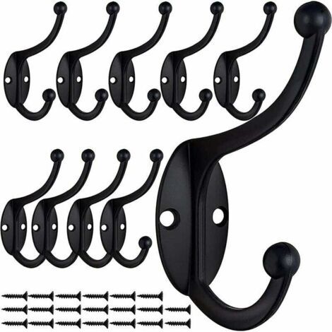 10 Pcs Rétro Crochet Patère Porte Manteau Mural Vintage Crochet de Porte Métal pour Salle de Bain Cuisine Chambre Entrée (Black)
