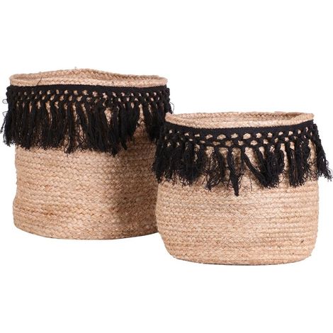 Ensemble de 2 paniers jute tressage noir (1/2)