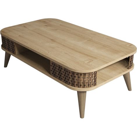 Table basse avec niche de rangement effet Chêne 105 cm - Etta