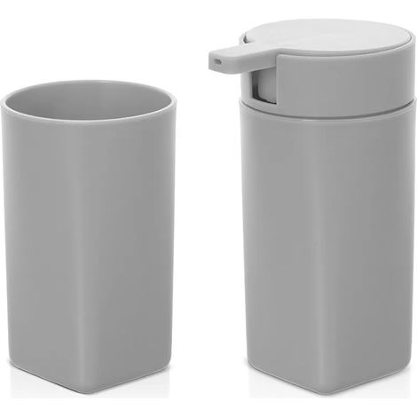 Set accessori bagno dispenser e portaspazzolini da appoggio grigio in abs Tender (1/5)