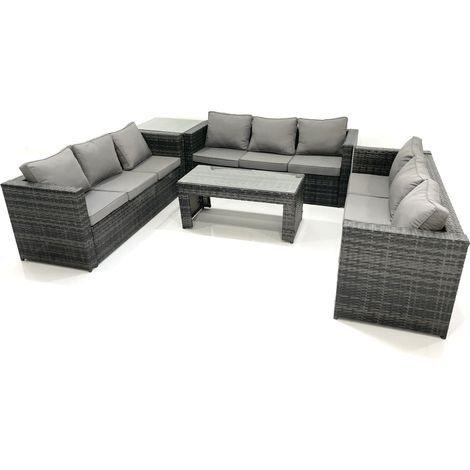 Fimous Outdoor Garden Furniture Set 9 Seater Rattan Sofa Set with Coffee Table Side Table Dark Grey Mixed (1/5)
