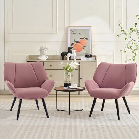 Fauteuil Salon Scandinave en Velours Côtelé,Chaise Coiffeuse avec rembourré et accoudoirs,Pieds en métal,Charge 150 kg,Fauteuil Lecture/Chauffeuse 1 Place pour Salon,Chambre(70x90x52cm,Rose) (1/5)