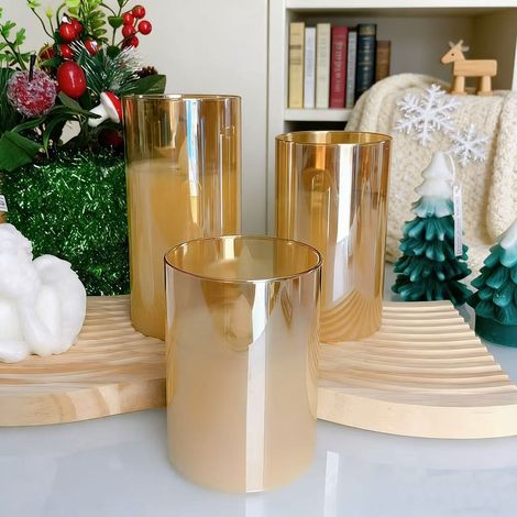 Lampe bougie électronique en verre, alimentée par batterie et à LED, avec télécommande et minuterie, pour une ambiance lumineuse romantique et décorative de Noël. (1/5)