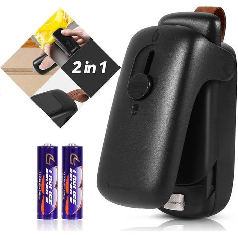 Mini machine à sceller sous vide thermique portable, 2 en 1 (scelleuse et coupeuse) avec cordon, pour la conservation des aliments dans les sacs en plastique (noir) (1/4)