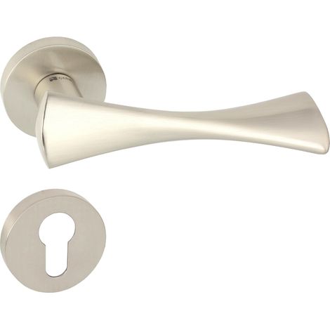 DOMINO Poignée de porte TORA R M9 PZ Poignée avec plaque PZ pour cylindre profilé Nickel (1/5)