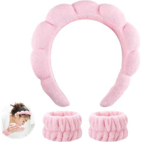Ensemble de Bandeau et Bracelets de Lavage en Microfibre - Prévient les Éclaboussures, Idéal pour Maquillage, Douches, Yoga, Sport (1/4)