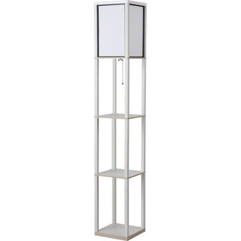 Lampadaire étagère 26L x 26l x 160H cm 3 étagères 4 Niveaux MDF Blanc (1/5)