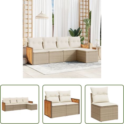 Gartensessel -  5-tlg. Garten-Sofagarnitur mit Kissen Beige Poly Rattan (1/5)