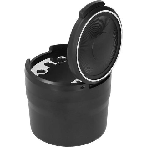 Auto-Aschenbecher aus Edelstahl, rauchfrei, mit blauer LED-Beleuchtung und eingebautem Akku, universell einsetzbar (Schwarz)