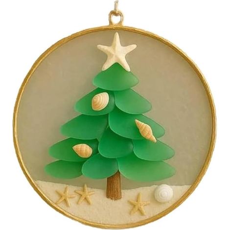 Ornement De Sapin De Noël En Verre De Mer - Décoration Festive À Suspension Avec Sable Et Étoile De Mer - Pour Arbre De Noël Ou Décoration Intérieure - Lot De 1 (1/5)