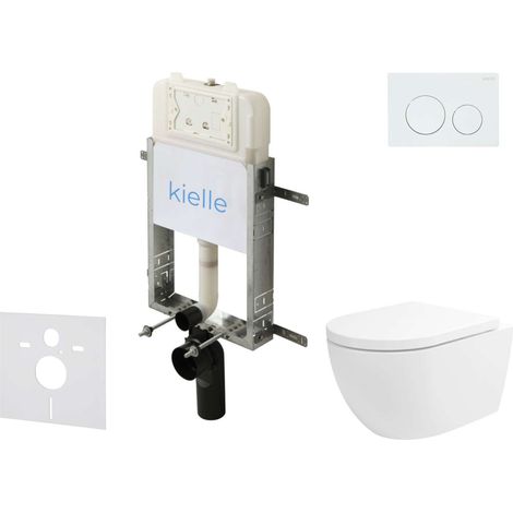 kielle Genesis New - Set bâti-support, WC Oudee, Vortex Rimless+, abattant softclose et bouton-poussoir Gemini New I, blanc brillant 30528SZ19