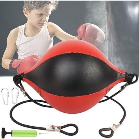 Doppel-Speedball-Boxen – Aufgehängter Speedball aus PU-Leder mit elastischen Bändern, Luftpumpe und Zubehör – Für Boxen, Fitness, Reflex- und Koordinationstraining – 180 cm, schwarz (1/5)