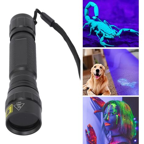 Lampe torche UV, lampe torche à lumière noire, miroir noir 365 nm, détecteur de faux billets, détecteur de teigne du chat, lampe torche anti-scorpions (1/5)
