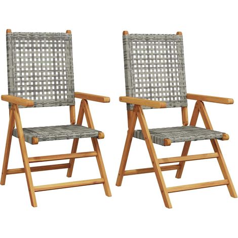 vidaXL Sillas plegables, 2 unidades, color gris, madera maciza de acacia y ratán sintético. (1/2)