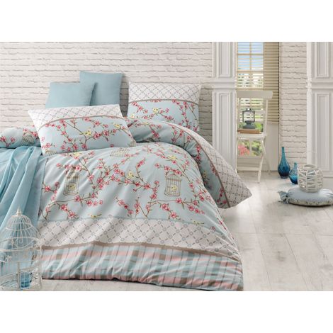 Funda nórdica, funda nórdica, ropa de cama Set Turquesa Blanco Beige Rosa
