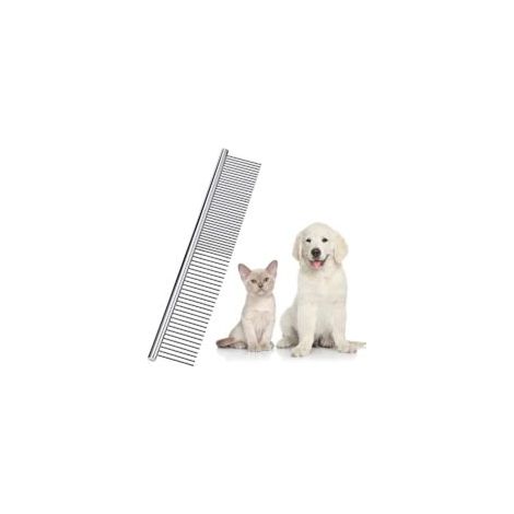 Peigne pour animaux de compagnie en acier inoxydable, peigne de toilettage pour animaux de compagnie, peigne à dents rondes pour chiens et chats aux poils emmêlés (19 x 3 cm) (1/5)