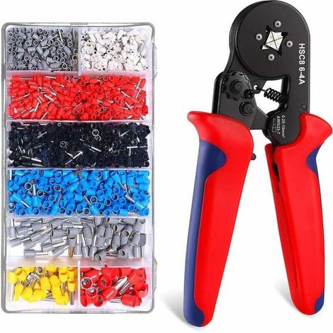 Crimpzange für Aderendhülsen von 0,25–10 mm² – 1200 Spitzen im Lieferumfang enthalten – Rutschfester ABS-Kunststoffgriff – Vierkantcrimpung für optimalen Kontakt – Crezuo