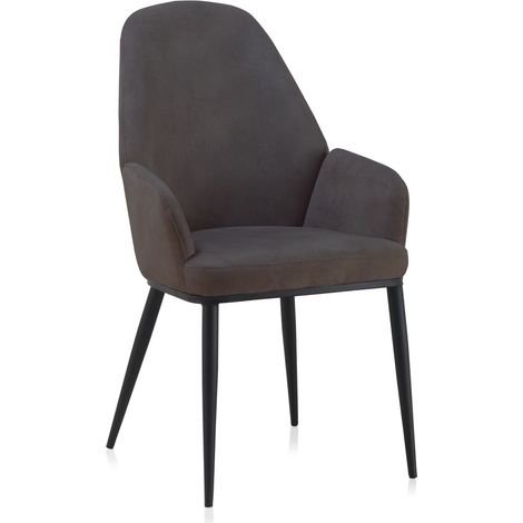 Fauteuil rembourré gris foncé avec pieds en métal noir, lot de 2 (1/5)