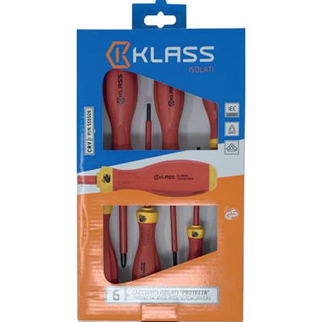 KLASS 555S06 SERIE 6 CACCIAVITI ISOLATI VDE 1000 V, in acciaio cromo vanadio e impugnatura ergonomica