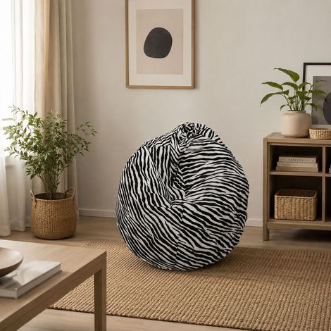 Talamo Italia - Pouf Lorenza, Poltrona multiuso, Poltroncina sacco, Pouf poggiapiedi, Made in Italy, 80x80 h120 cm, Nero e Bianco, Fantasia zebrata (1/4)