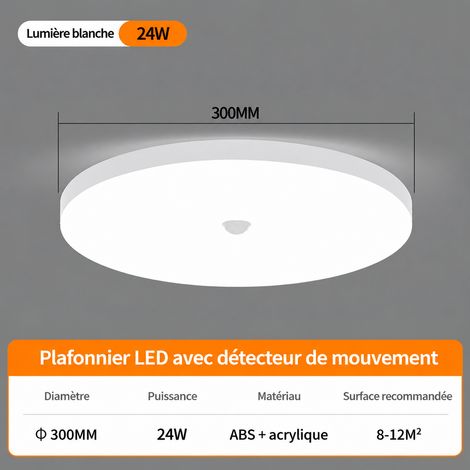 Plafonnier LED 24W Tri-Proof Blanc avec Détecteur de Présence Humaine Lumière Blanche 24w réf 0815 650 g – Livraison gratuite