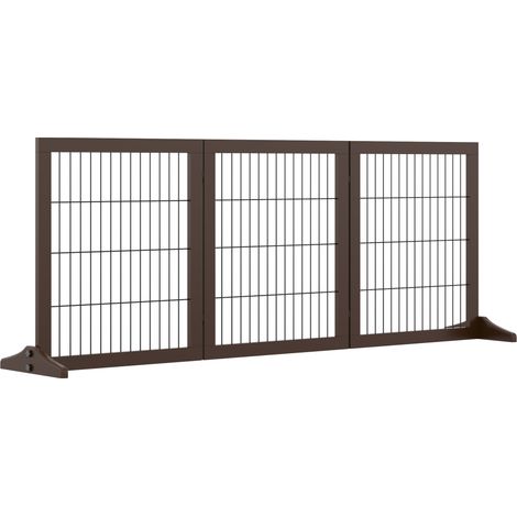 Freistehendes Hundeschutzgitter aus braunem Kiefernholz 185 x 36 x 71 cm (1/4)