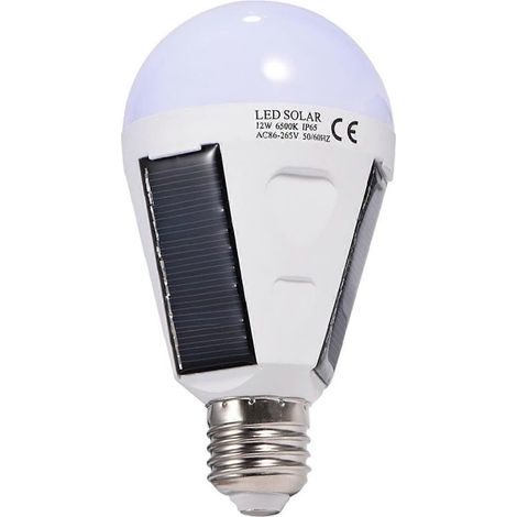 Ampoule LED solaire rechargeable 12 W, culot E27, étanche IP65, idéale pour les situations d'urgence et le camping en plein air. (1/5)