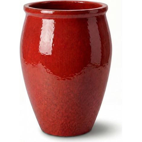 Pot grande taille d'extérieur BACCHUS 50x68cm rouge tropical, fait main en terre cuite émaillée, résistant au gel (1/2)