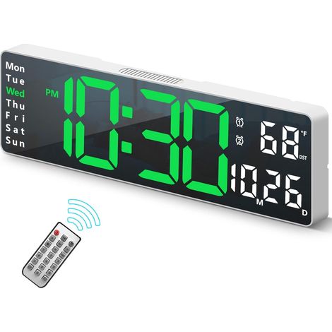 Horloge numérique - Décoration de salon - Horloge murale numérique - Réveil de table pour la chambre - Avec télécommande - Grande horloge murale - Réglage de la luminosité - Horloge numérique LED - Mo (1/5)