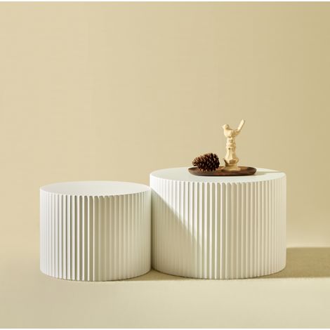 Mesas de centro nido de MDF blanco, juego de 2 redondas ahorraespacio Ø60 y Ø48 cm (1/5)