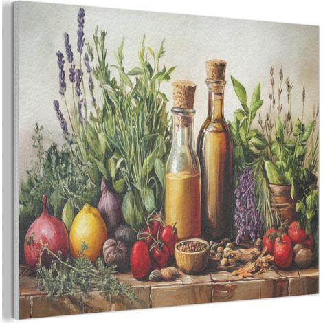 QUADRO ACUSTICO Natura morta - Erbe - Spezie - Frutta - Colorato 80x60 cm (1/5)
