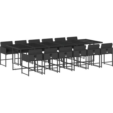 vidaXL Set da Pranzo da Giardino 13pz con Cuscini Nero in Polyrattan