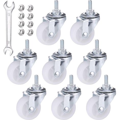 8PCS Roulettes Pivotantes avec Ecrou et Clé, PU Roulette Charge Lourde Caoutchouc pour Bricolage, Roulettes pour Meuble avec Tête Pivotante à Double Roulements à Billes (Hauteur 50mm) (1/5)