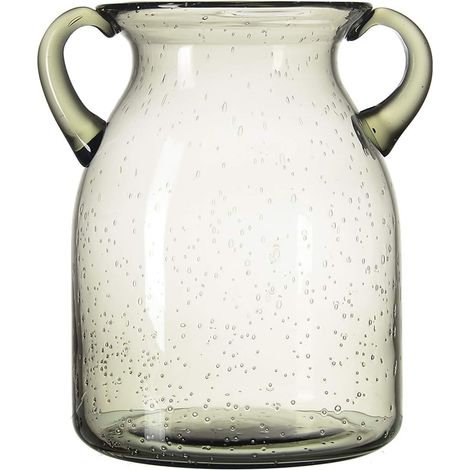 Vase en verre coloré avec anse, vase en verre à bulles d'air fait main pour centre de table et décoration intérieure (bleu, violet, gris, vert) (gris, grand) (1/5)
